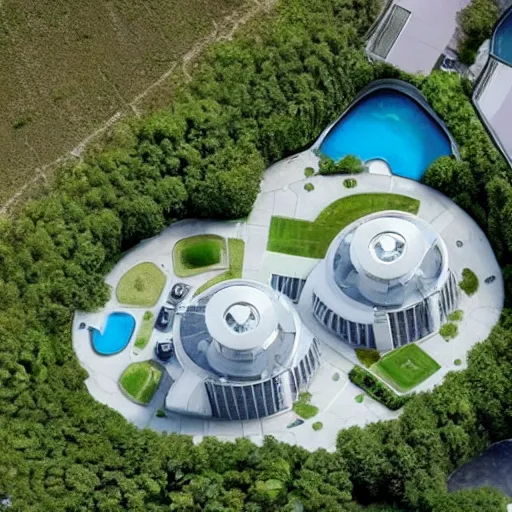 Prompt: futuristic mansion, hd arial photo