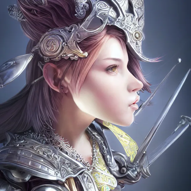 Image similar to studio portrait of lawful good colorful female holy knight paladin as absurdly beautiful, elegant, young sensual gravure idol, ultrafine hyperrealistic detailed face illustration by kim jung gi, irakli nadar, intricate linework, sharp focus, bright colors, matte, octopath traveler, final fantasy, unreal engine highly rendered, global illumination, radiant light, intricate environment