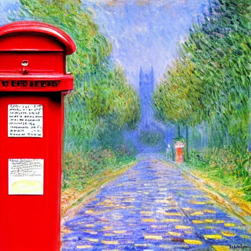 Prompt: post box full if love letters under the rain by monet