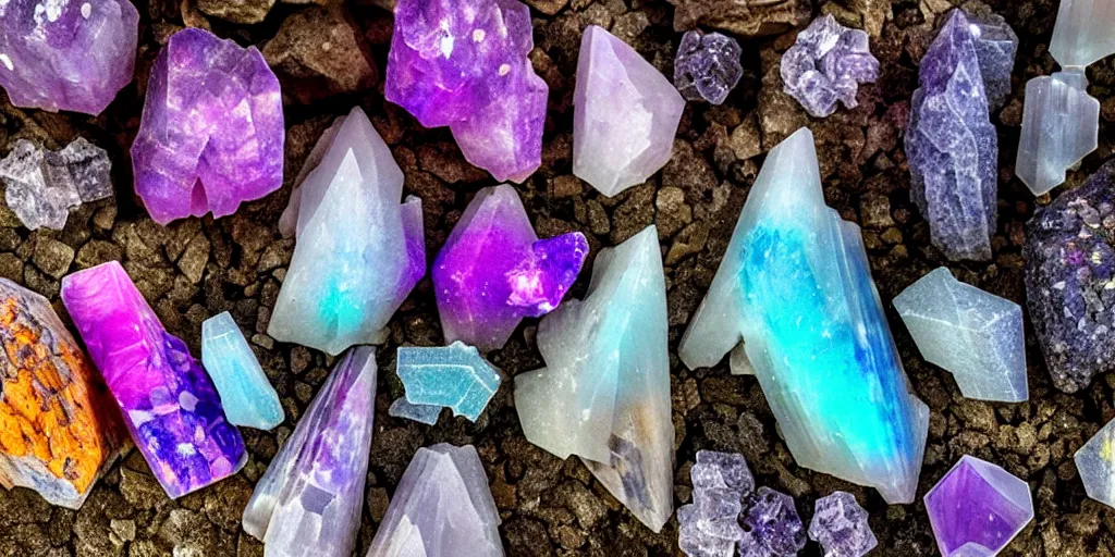 Prompt: mystical mysterious cave crystals