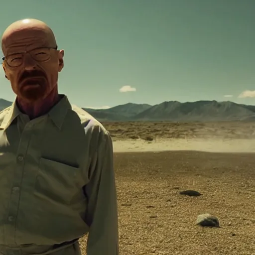 Prompt: cinematic movie still of walter white about to fight godzilla
