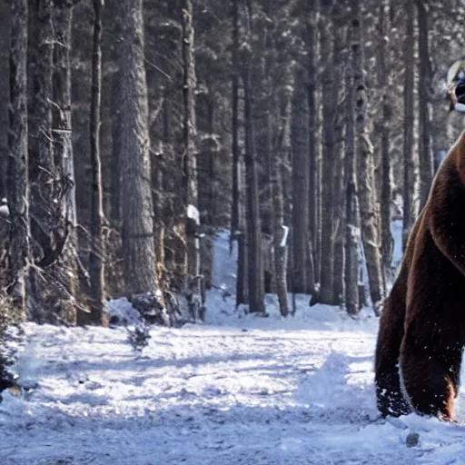 Prompt: photo of Vladimir Putin riding a bear, Cinematic still shot, 800t, 35mm, full-HD