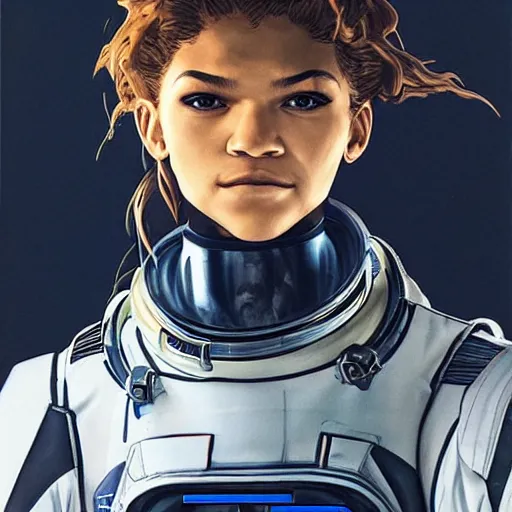 Image similar to portrait of Zendaya as an astronaut character in the style of Death Stranding by Yoji Shinkawa and Ashley Wood