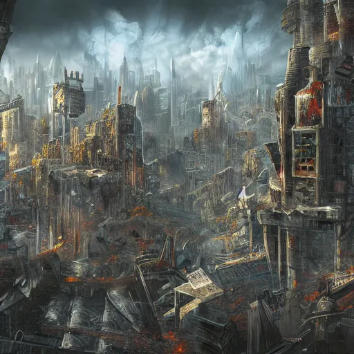 Image similar to anarchy city destroyed, high detail, fantasy art, concept art, 4 k, ultra detail, computer art