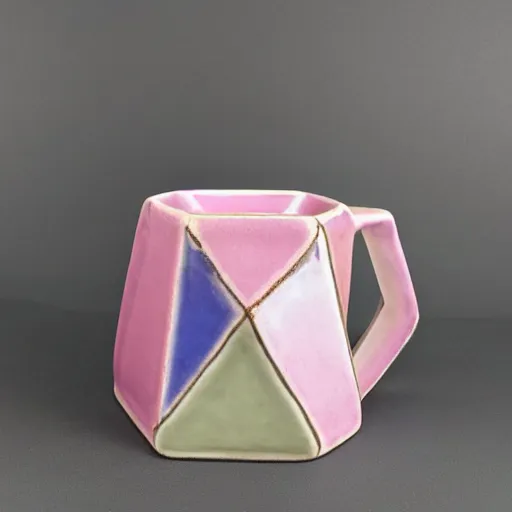 Image similar to geodesic triangle handbuilt ceramic mug with pink and purple pearlescent glaze