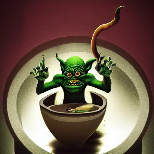 Prompt: Camera footage of an Evil Goblin coming out of a Toilet bowl, 4k, realistic, full image, full body