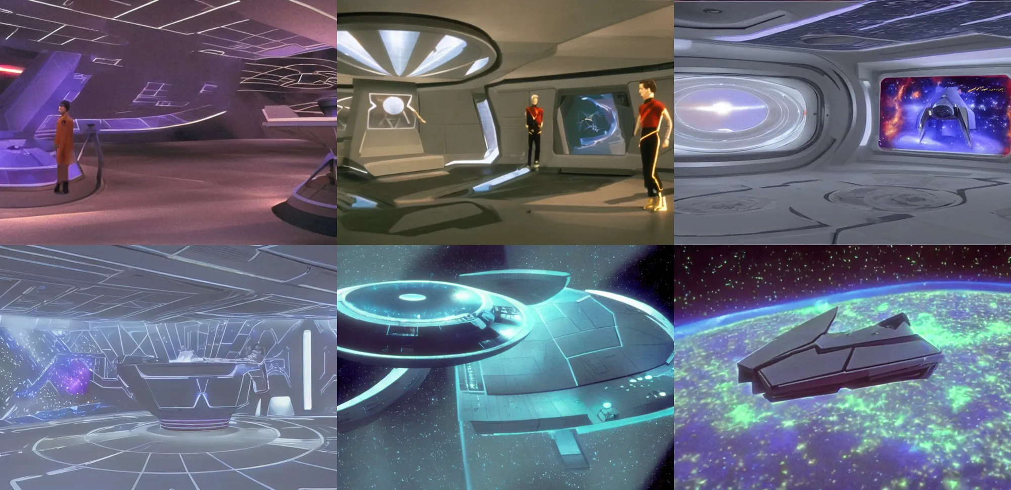 Prompt: a 3d hologram of the Star ship Entreprise in a Holodeck, Star Trek Next Generation TV Show
