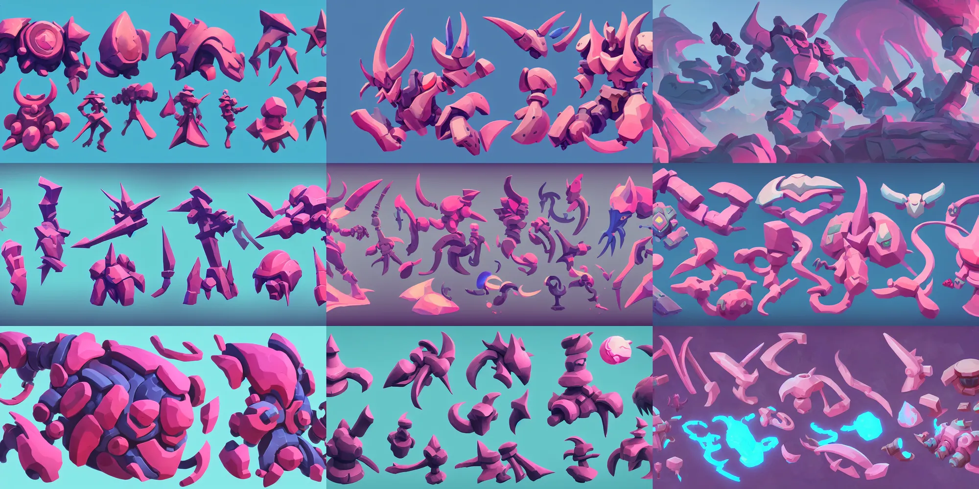 Prompt: game asset of weird shape and forms, in gouache detailed paintings, props, stylized, 2 d sprites, kitbash, arcane, overwatch, blue and pink color scheme, 8 k, close up