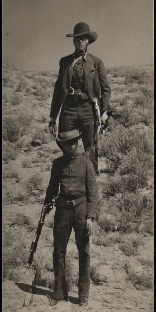 Prompt: full body portrait of lion gun man on wild west, vintage 20s photograph