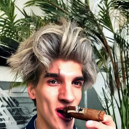 Image similar to a photo of xqc with a cigar on his mouth