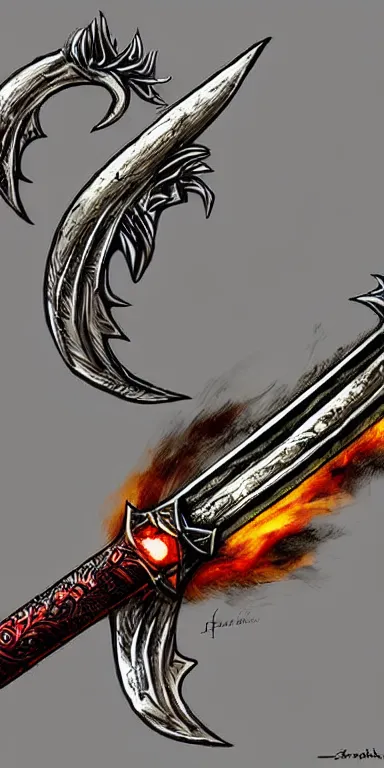 Image similar to warrior sword blade, war theme sword blade, fantasy sword of warrior, armored sword blade, fiery coloring, epic fantasy style art, fantasy epic digital art, epic fantasy weapon art