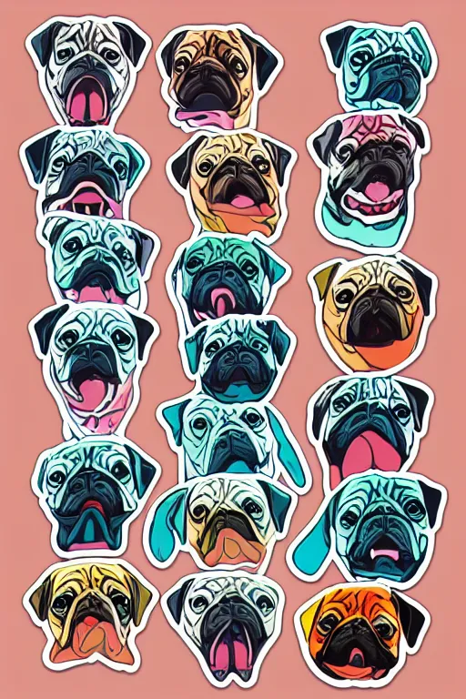 Image similar to Pug as a evil killer, sticker, colorful, illustration, highly detailed, simple, smooth and clean vector curves, no jagged lines, vector art, smooth