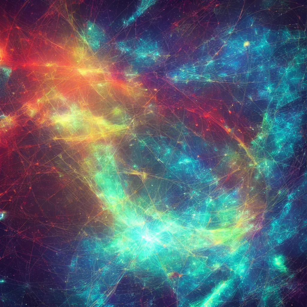 Image similar to an abstract painting showing the geometry of the universe, 3d rendered in octane