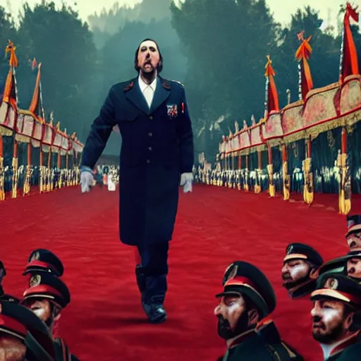 Prompt: Nicolas Cage as a dictator on a parade, archive photo, history, 4k, Unreal 5, Octane render, Hyperrealistic, Exquisite detail