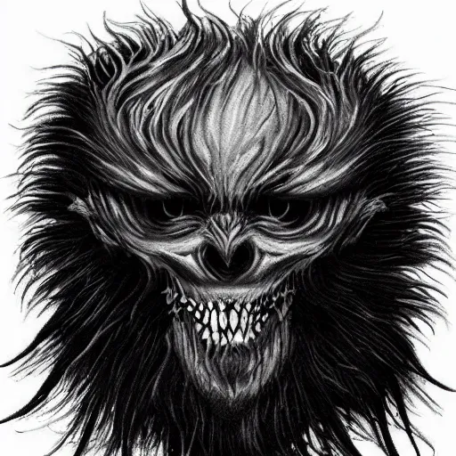 Prompt: A detailled creepy monster, howl-like, creepy, huge, dark, dark particles, furr, realistic.