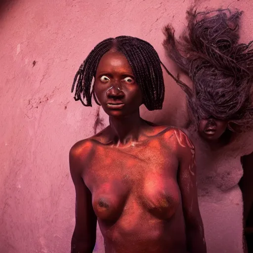 Image similar to beautiful Namibian woman, in darkness, horror terrifying, surreal realistic, hyper details, irwin penn, full HD, 8k