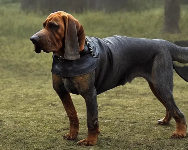 Prompt: a bloodhound as The Hound in Game of Thrones