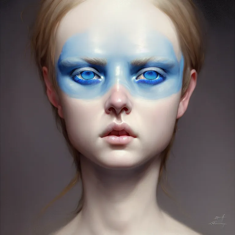 Image similar to epic professional symmetrical digital art of sweet realistic blue eyes, translucent skin, accent lighting, painted, intricate, detailed, cheery, fun, effervescent, by roberto ferri, epic, stunning, gorgeous, much wow, much detail, cinematic, masterpiece, unreal engine render