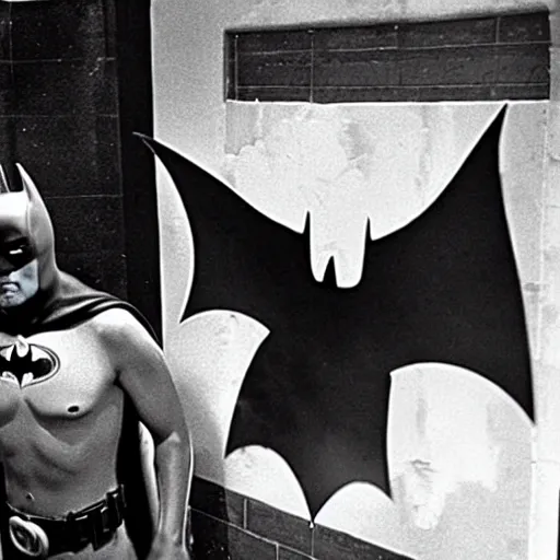 Image similar to batman having a cold shower, in the tv show, batman, 1 9 6 0 s