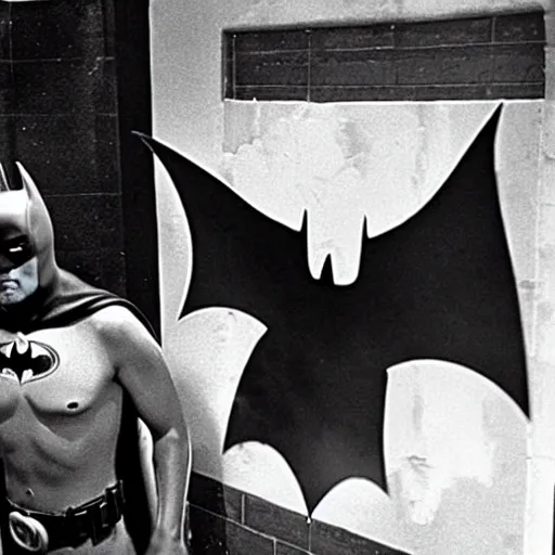 Prompt: batman having a cold shower, in the tv show, batman, 1 9 6 0 s