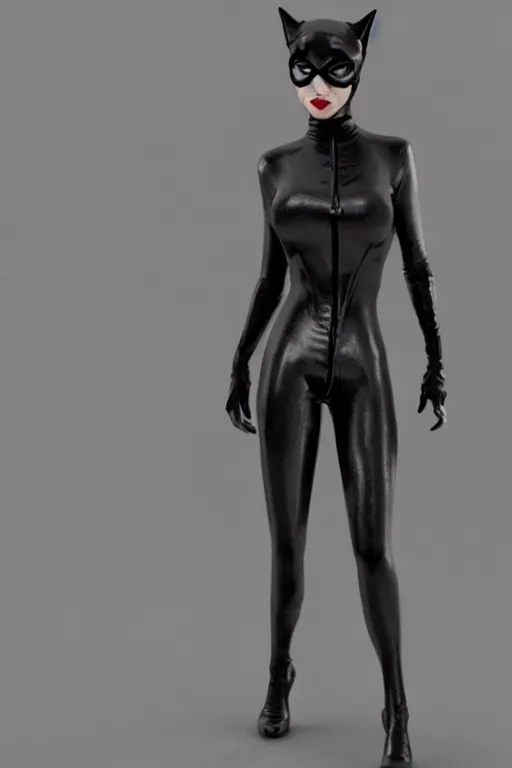 Prompt: full body 3d render of Catwoman in the style of Tim Burton, photorealistic, finalRender, octane, Unreal Engine