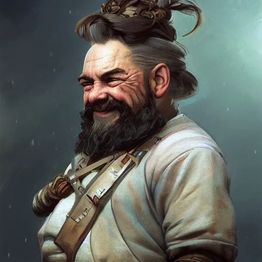 Prompt: Three quarters portrait of a dwarf, highly detailed, digital painting, art by Stanley Lau and Artgerm and Greg Rutkowski and Alphonse Mucha, artstation, octane render, cgsociety