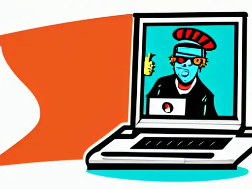 Image similar to a potrait of man playing laptop illustration art by butcher billy, sticker, colorful, illustration, highly detailed, simple, smooth and clean vector curves, no jagged lines, vector art, smooth andy warhol style