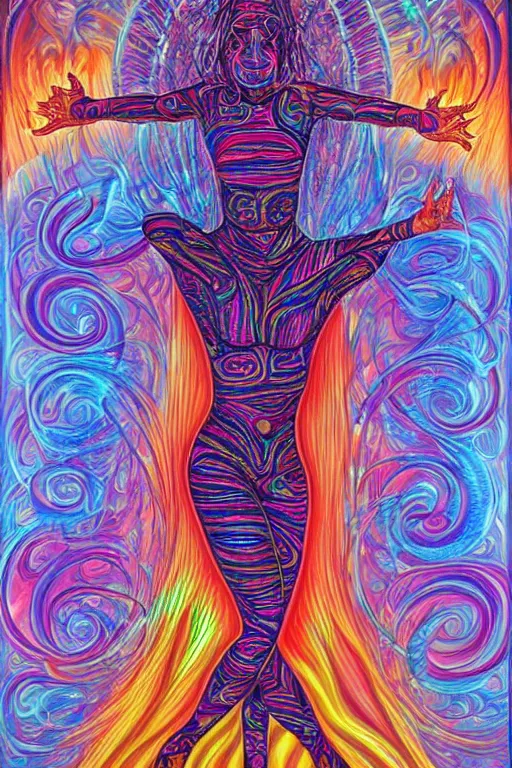 Image similar to woman dancing by Alex Grey, artstation, psychedelic