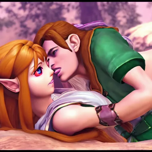 Prompt: female link and malon kissing, raytracing, hd, max settings