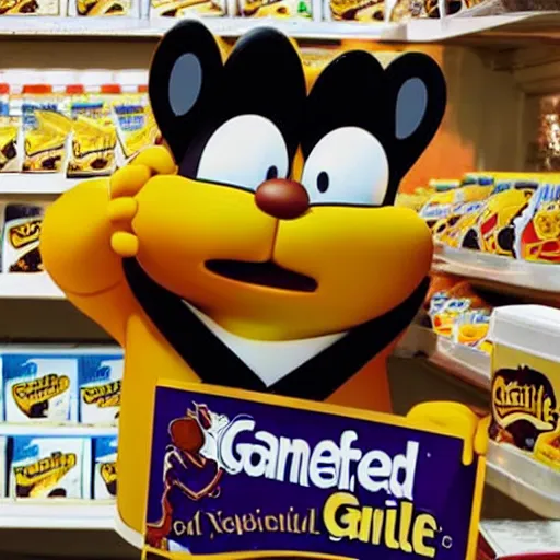 Prompt: garfield, garfield is selling vegemite