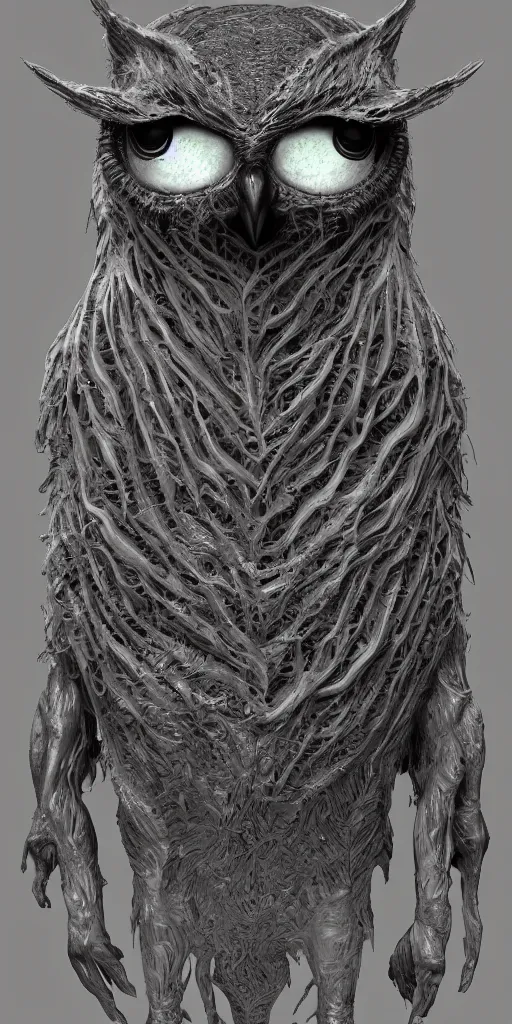 Prompt: an owl in the style of h. r giger, incredible art, character design, octane render,