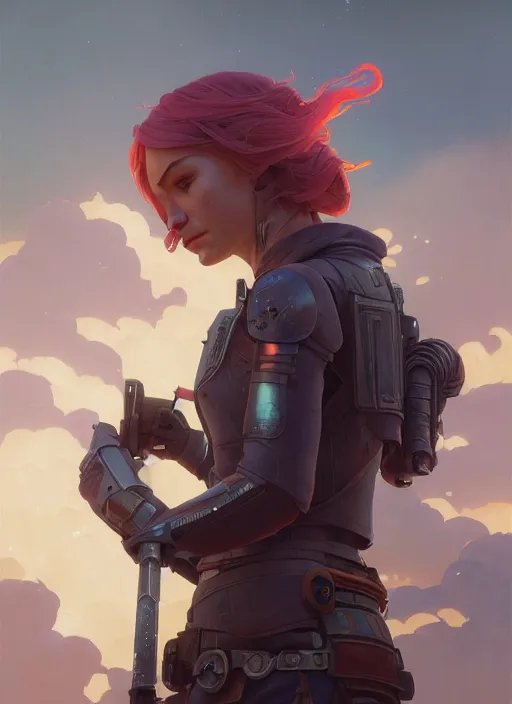 Image similar to Highly detailed portrait of Sabine Wren, Stephen Bliss, unreal engine, fantasy art by Greg Rutkowski, Loish, Rhads, ferdinand knab, Makoto Shinkai and Lois van baarle, ilya kuvshinov, rossdraws, Tom Bagshaw, alphonse mucha, global illumination, radiant light, detailed and intricate environment