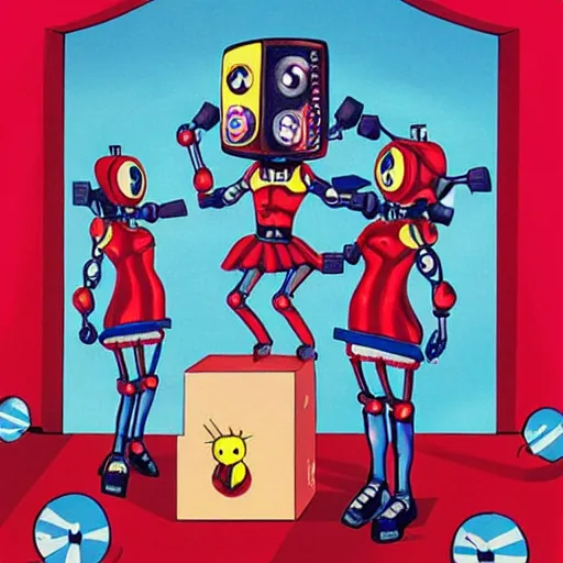 Image similar to robotic cheerleaders, pop surrealism, lowbrow, realistic, dystopian athmosphere