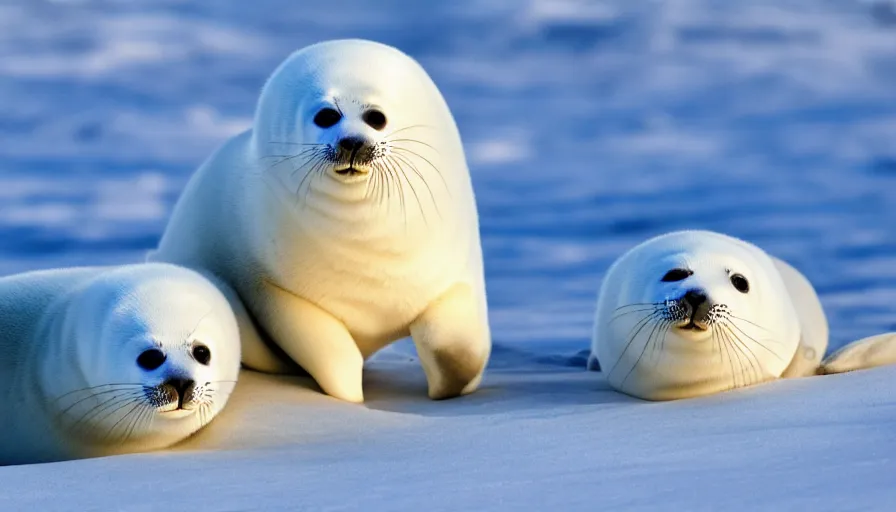 Image similar to cute furry white baby seals, extreme maximalism, 4 k resolution