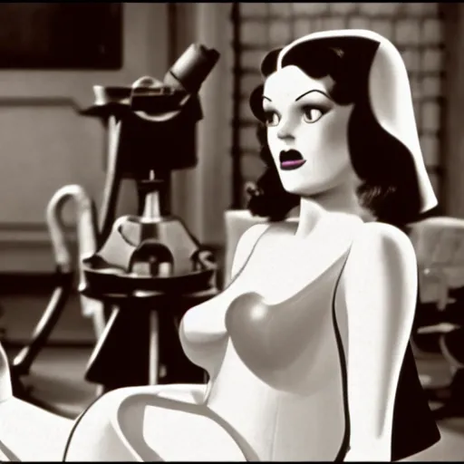 Prompt: still from 1927 movie modern times starting jessica rabbit upscaled to 4k