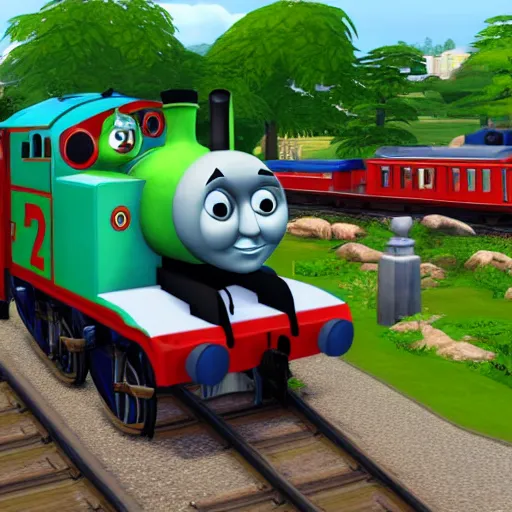 Prompt: thomas the tank engine, the sims 4