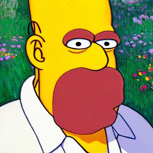 Image similar to a portrait painting of homer simpson painted by claude monet