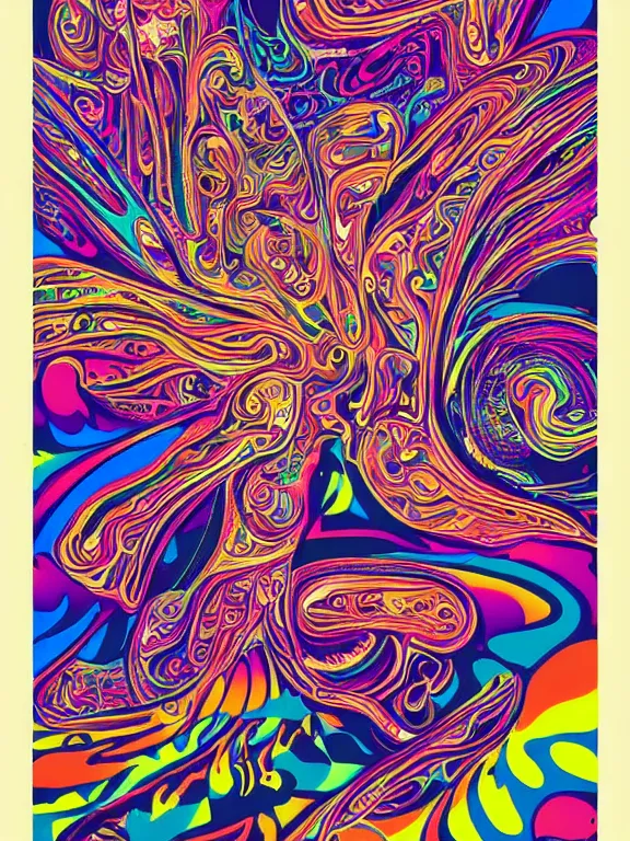 Prompt: A psychedelic poster by Wes Wilson