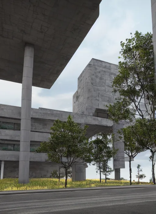 Image similar to highly detailed realistic architecture 3 d render of a stele in frank gahry style standing near a highway, archdaily, made in unreal engine 4 octane render