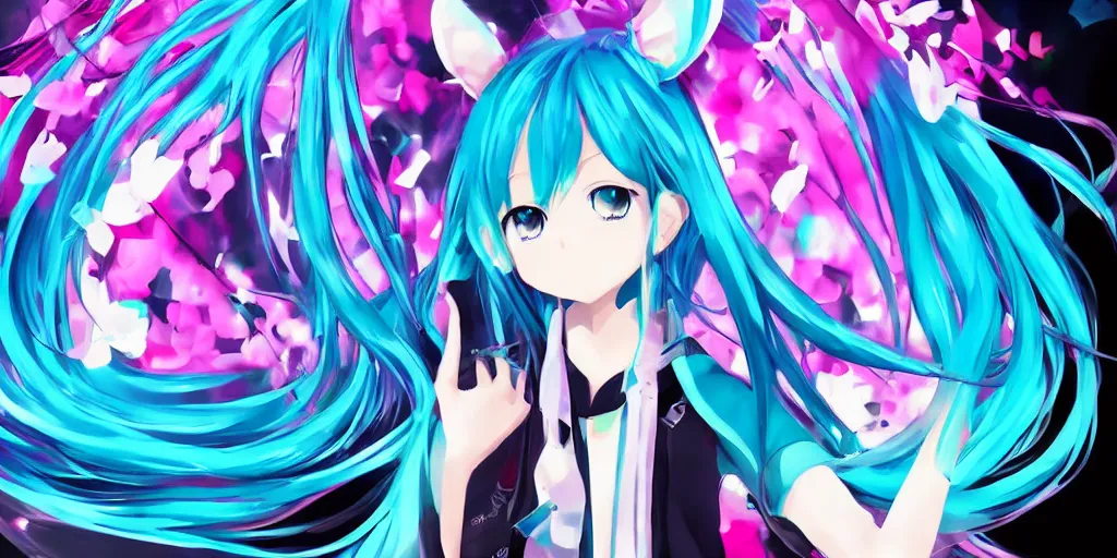 Image similar to Hatsune Miku , digital art, art station, tredning on art station, anime, colorful art