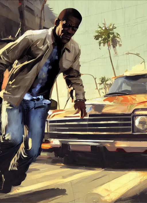 Prompt: trevor phillips gta v los santos, painting by phil hale, fransico goya,'action lines '!!!, graphic style, visible brushstrokes, motion blur, blurry, visible paint texture, crisp hd image