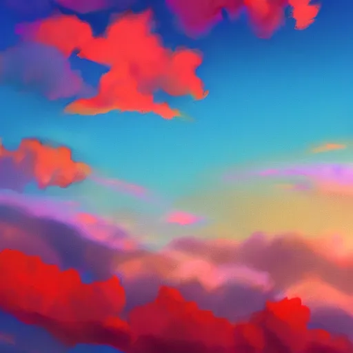 Image similar to a vivid sky at sunset, shot in the sky, loots of clouds, digital art, trending on artstation, by sarah jane brown