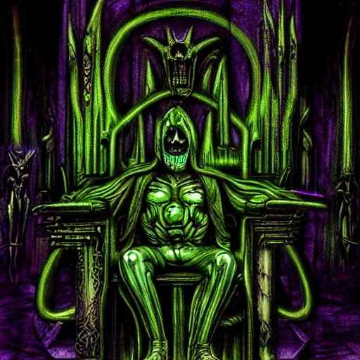 Image similar to a giger nightmare throne, dark neon colors shade glow backlit, evil throne of power, photo pic by realistic horror