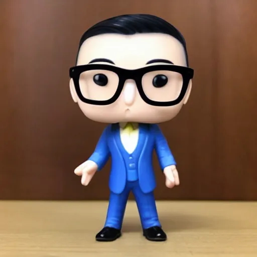 Prompt: asian male with glasses, suit and tie, funko pop