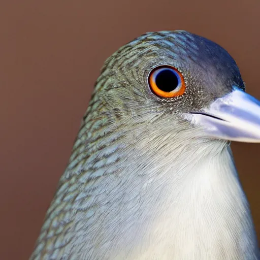 Image similar to bird stares face on into camera with quizzical expression, detailed cartoon