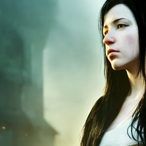 Image similar to Tifa Lockhart in real life, face centered portrait, Confident, fog, volumetric lighting, beautiful, golden hour, sharp focus, ultra detailed, by Leesha Hannigan, Ross Tran, Thierry Doizon, Kai Carpenter,Ignacio Fernández Ríos