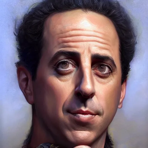 Image similar to the jerry seinfeld as a realistic d & d fantasy character, closeup portrait art by donato giancola and greg rutkowski, vintage retro, realistic face, digital art, trending on artstation, symmetry!!