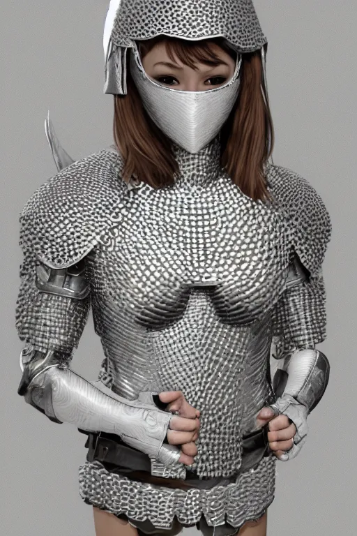 Image similar to female adventurer in tight full - body chainmail - style armor made out of several hundred sticky notes and a white porcelain crow mask, trending in artstation, japanese, artstation, establishing shot