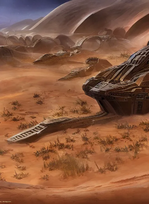 Image similar to dune 2 0 2 1 concept art or harvester mining spice, cinematic, stunning, highly detailed, hard focus