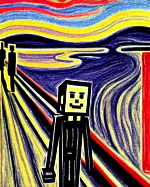 Image similar to minecraft enderman as the subject in the scream by edvard munch